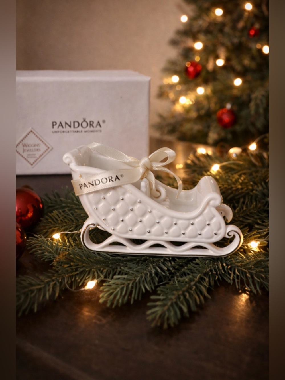 Pandora 2014 Ceramic Sleigh Ornament | Limited Edition Holiday Decor Boxed Gift